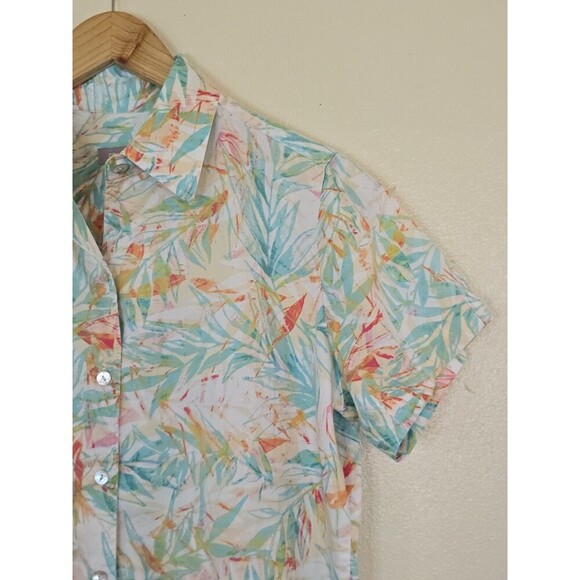 Chico's Tropical Print Short Sleeve Shirt Womens Size 0 Button Up Cotton - Picture 2 of 8